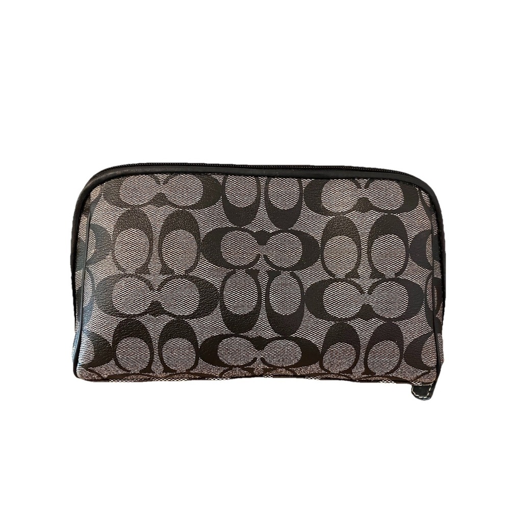 Coach Legacy Signature C Makeup Cosmetic Bag Travel Case Clutch Black Gray - Picture 3 of 7